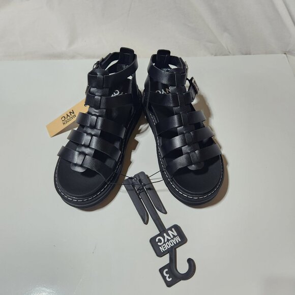 Girls NYC Madden Girl's Black Gladiator Sandals – Size 3 - Picture 1 of 5